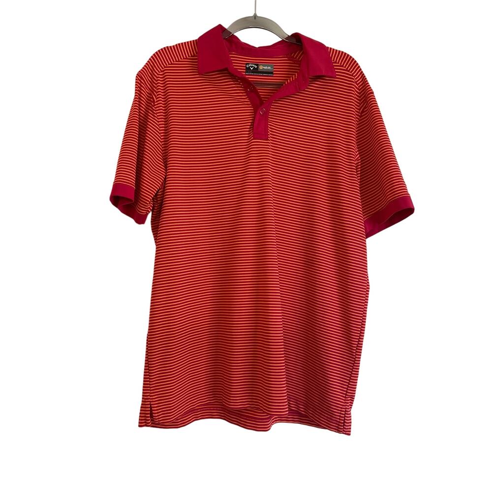 Callaway Mens Striped Golf Polo Shirt Size L Pink Orange Opti Dri Short Sleeve